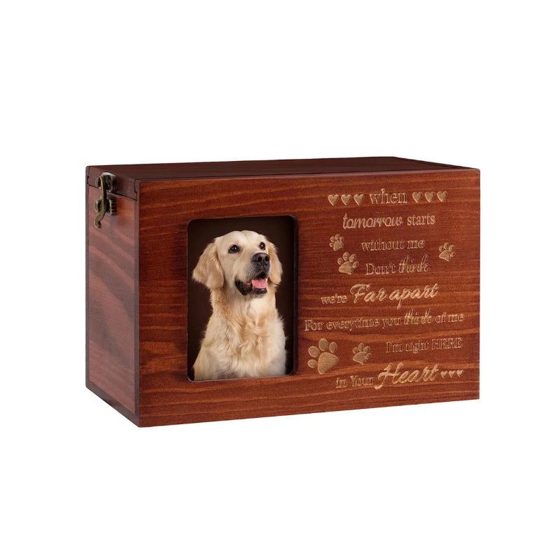 Wooden Pet Urn with Photo Frame – Memorial Box for Dog or Cat Ashes