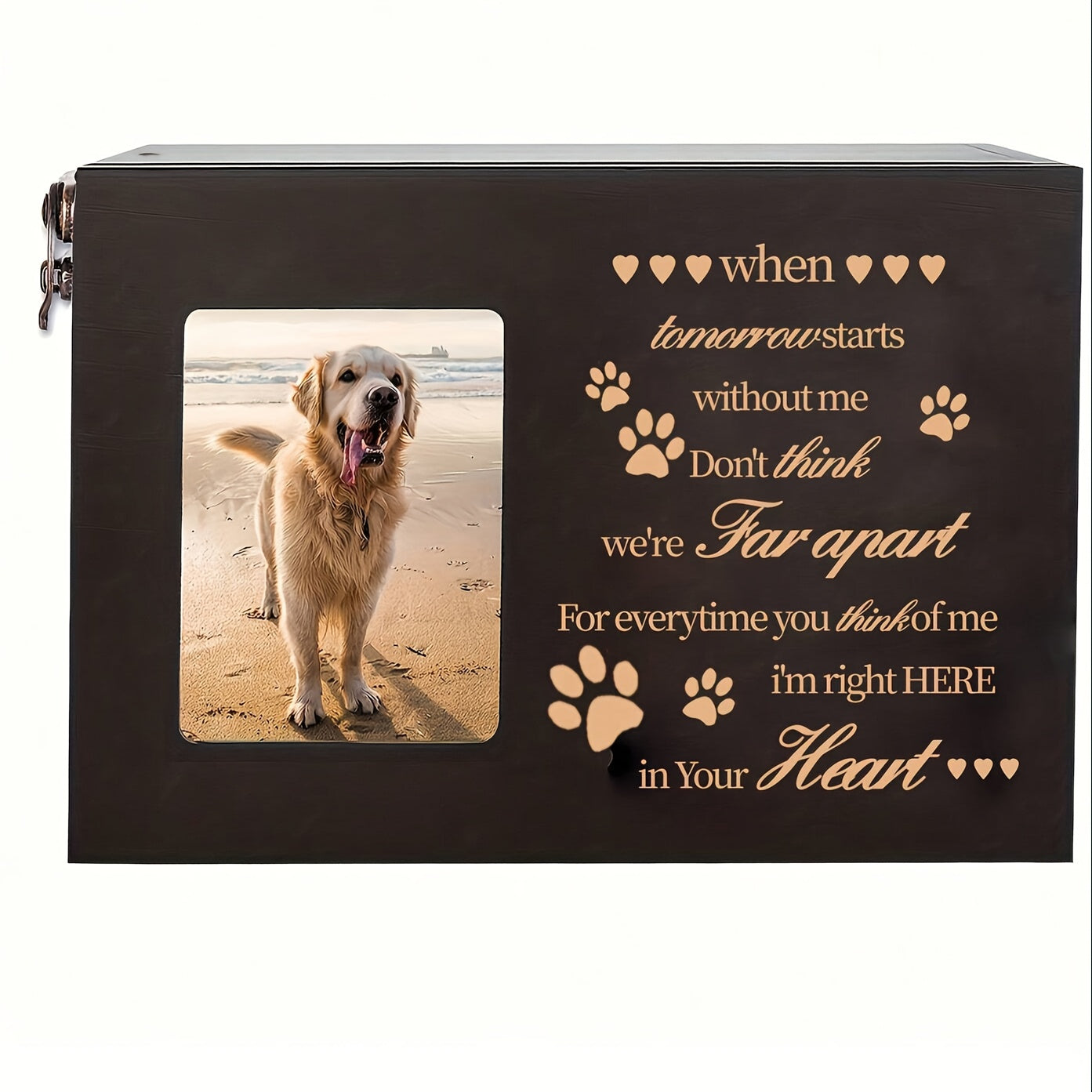 Wooden Pet Urn with Photo Frame – Memorial Box for Dog or Cat Ashes