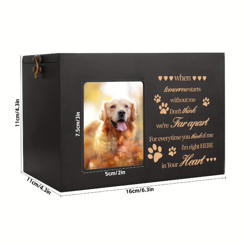 Wooden Pet Urn with Photo Frame – Memorial Box for Dog or Cat Ashes