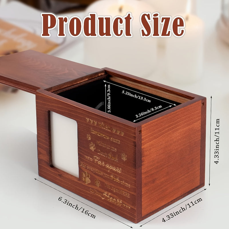 Wooden Pet Urn with Photo Frame – Memorial Box for Dog or Cat Ashes