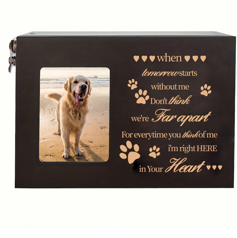 Wooden Pet Urn with Photo Frame – Memorial Box for Dog or Cat Ashes