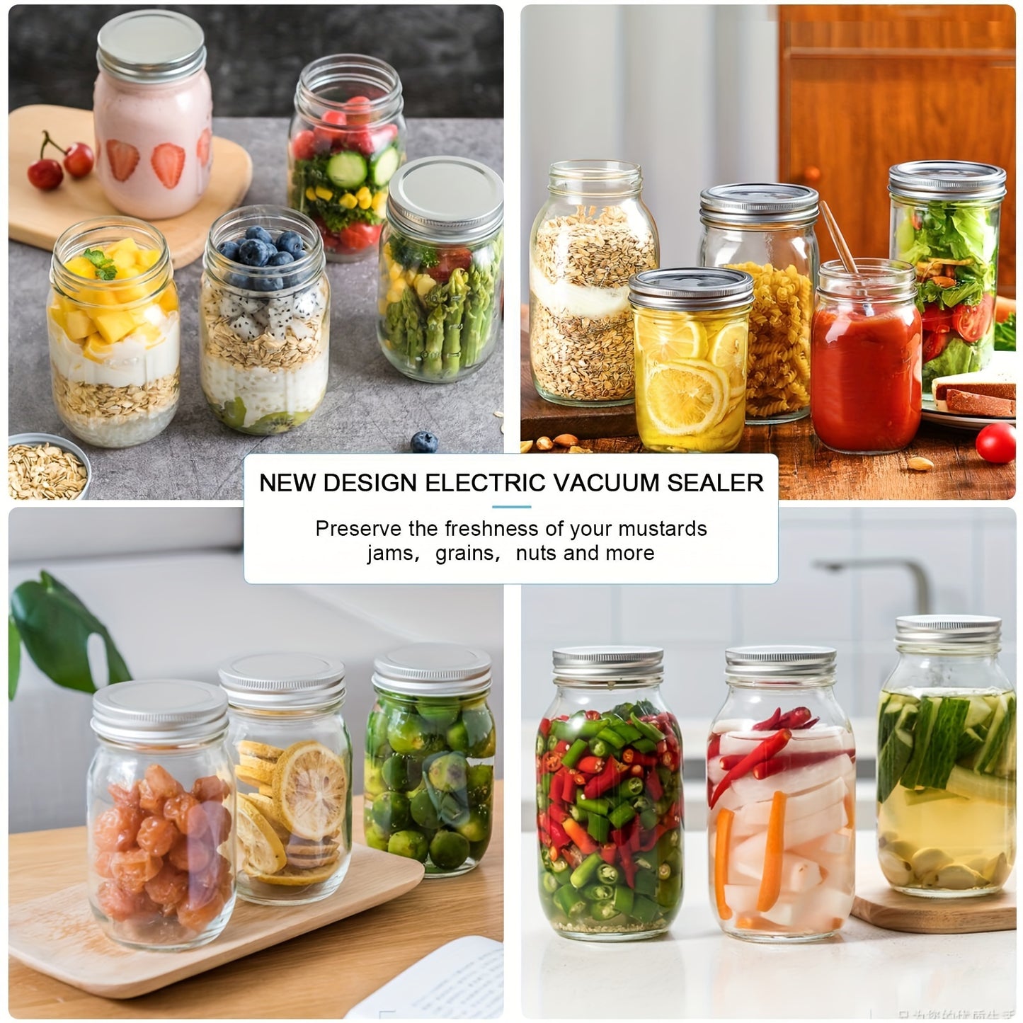 Electric Mason Jar Vacuum Sealer Kit - Fits Wide Mouth & Regular Mouth Jars - Perfect for Food Preservation