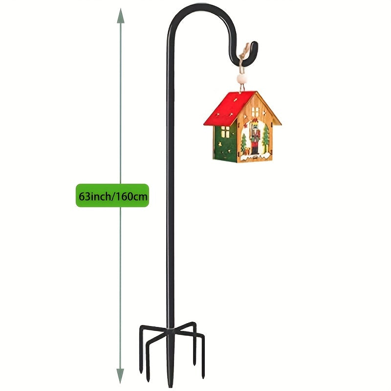 Adjustable Shepherd Hook 63 Inches High, 1/3 Inch Thick - Rust-Resistant for Outdoor Solar Lights, Lanterns, Flower Baskets, and Bird Feeders