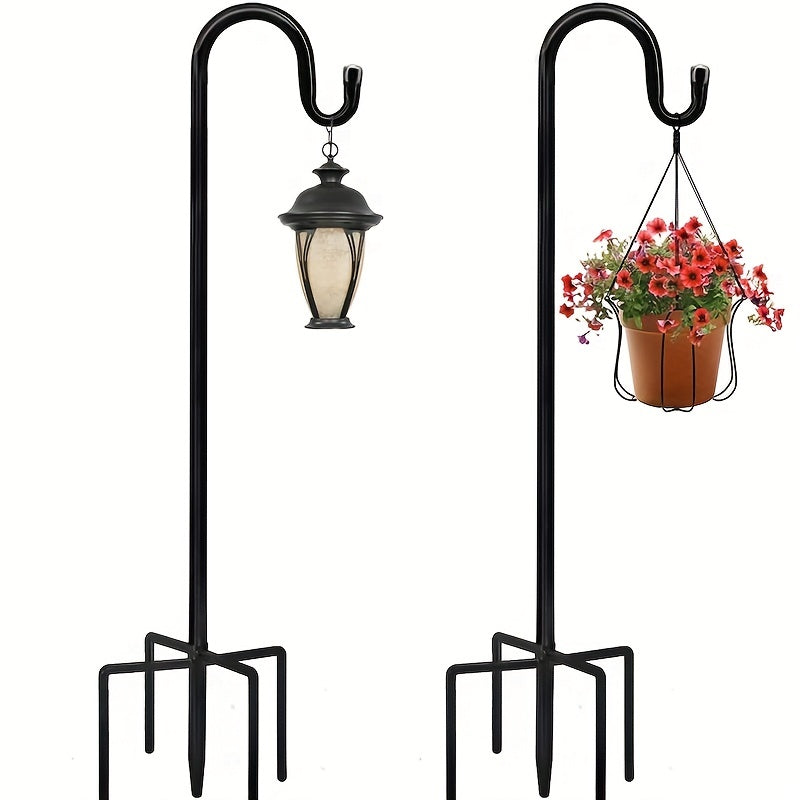 Adjustable Shepherd Hook 63 Inches High, 1/3 Inch Thick - Rust-Resistant for Outdoor Solar Lights, Lanterns, Flower Baskets, and Bird Feeders