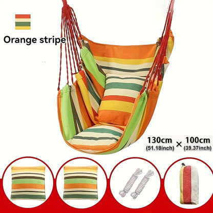 Cozy Canvas Hammock Chair with Cushion & Pillow - Durable Indoor/Outdoor Swing Seat for Garden, Patio, Camping, and Home Relaxation