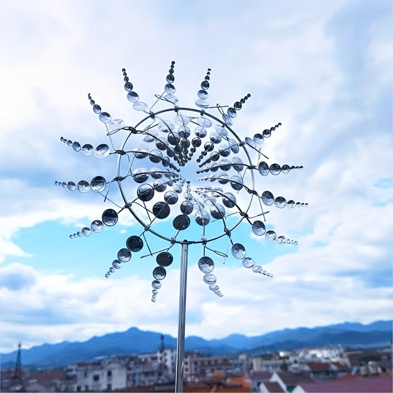 Magical Kinetic Metal Windmill Spinner - Wind-Powered Garden Decoration for Patio, Lawn, Courtyard - Unique Outdoor Wind Catcher