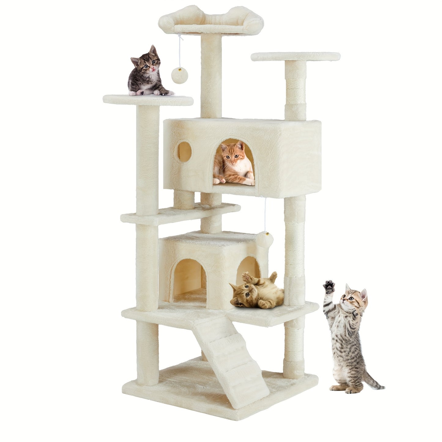 54in Cat Tree Tower - Luxurious Multi-Level Condo for Indoor Cats - Includes Sisal Scratching Post, Climbing Plate, Cozy Hideaways, and Plush Dangling Ball for Kitty Playtime