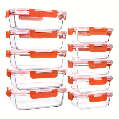 10-Piece Elegant Glass Meal Prep Set - Airtight, Leak-Proof Containers with Microwave-to-Table, Stackable Design - BPA-Free Food Storage for Kitchen & Office Lunch Organization