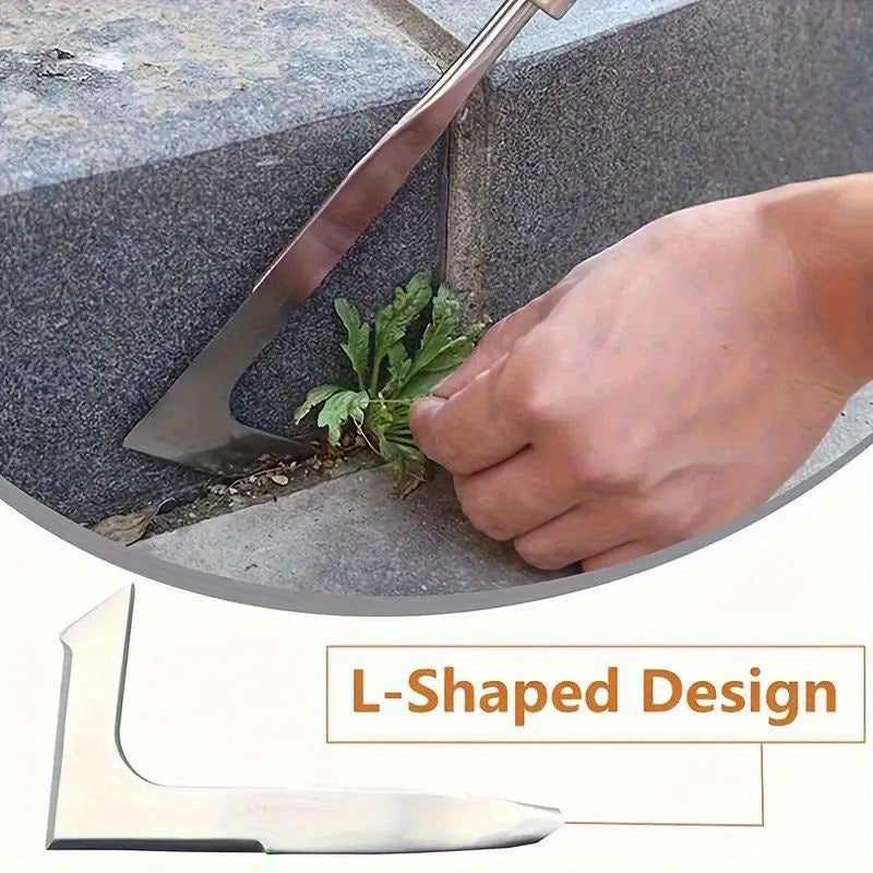 Stainless Steel Crevice Weeding Tool - L-Shaped Multi-Purpose Garden Hand Tool - 13.5 Inch with Metal Handle - Perfect for Yard, Patio, Driveway Weed Removal