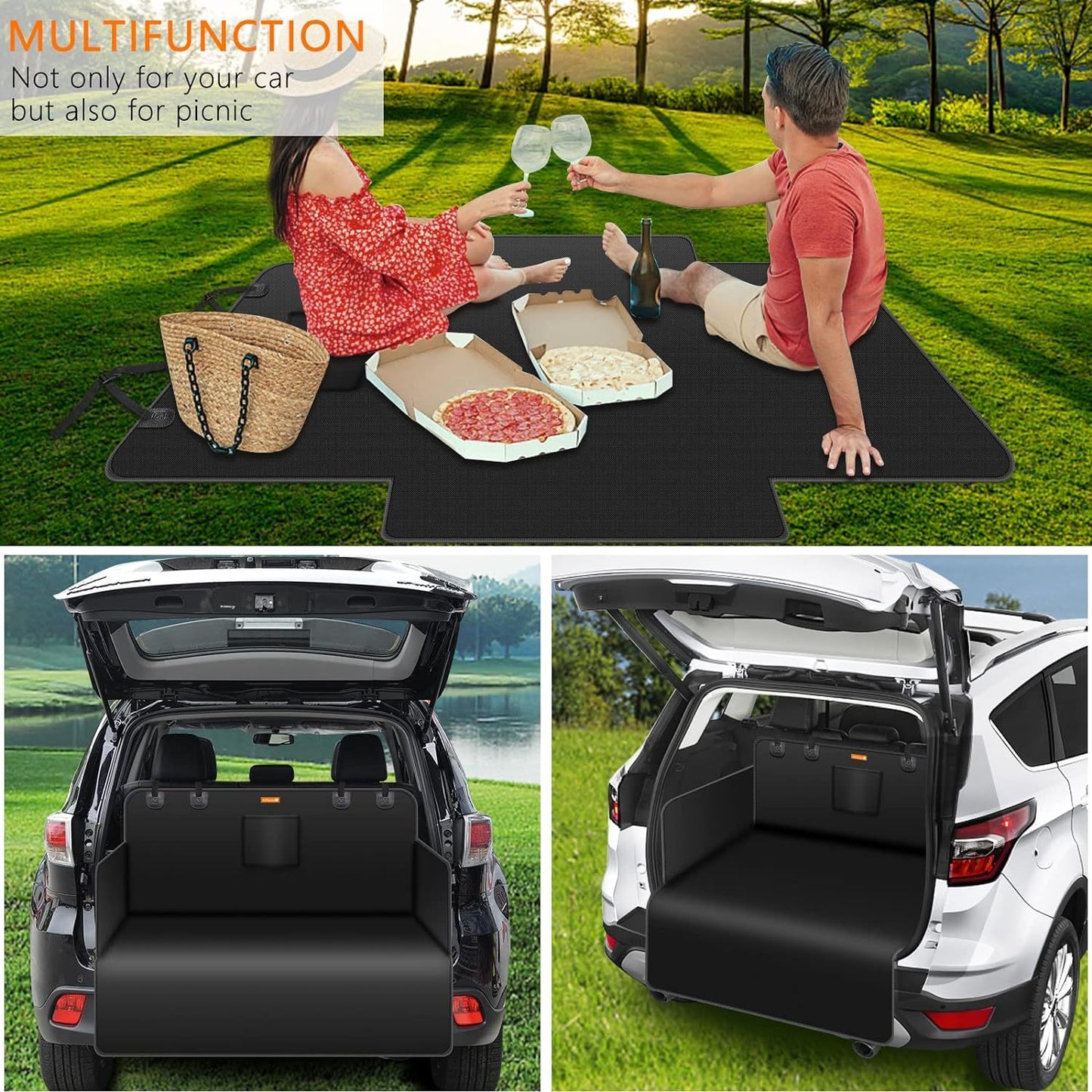 Universal Car Boot Liner Protector Mat - Waterproof, Non-Slip, Tear-Resistant - Washable and Easy to Clean - Ideal for Small Trucks, SUVs, and Pet Owners - Black