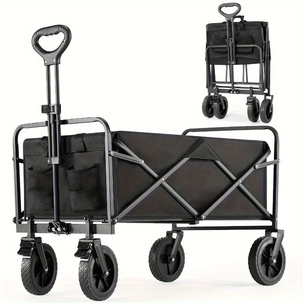 330LBS Heavy-Duty 1pc Collapsible Foldable Wagon Cart - All-Terrain Utility Cart with Stainless Steel Frame for Beach, Lawn, Sports, Camping - Black, 30 Wide