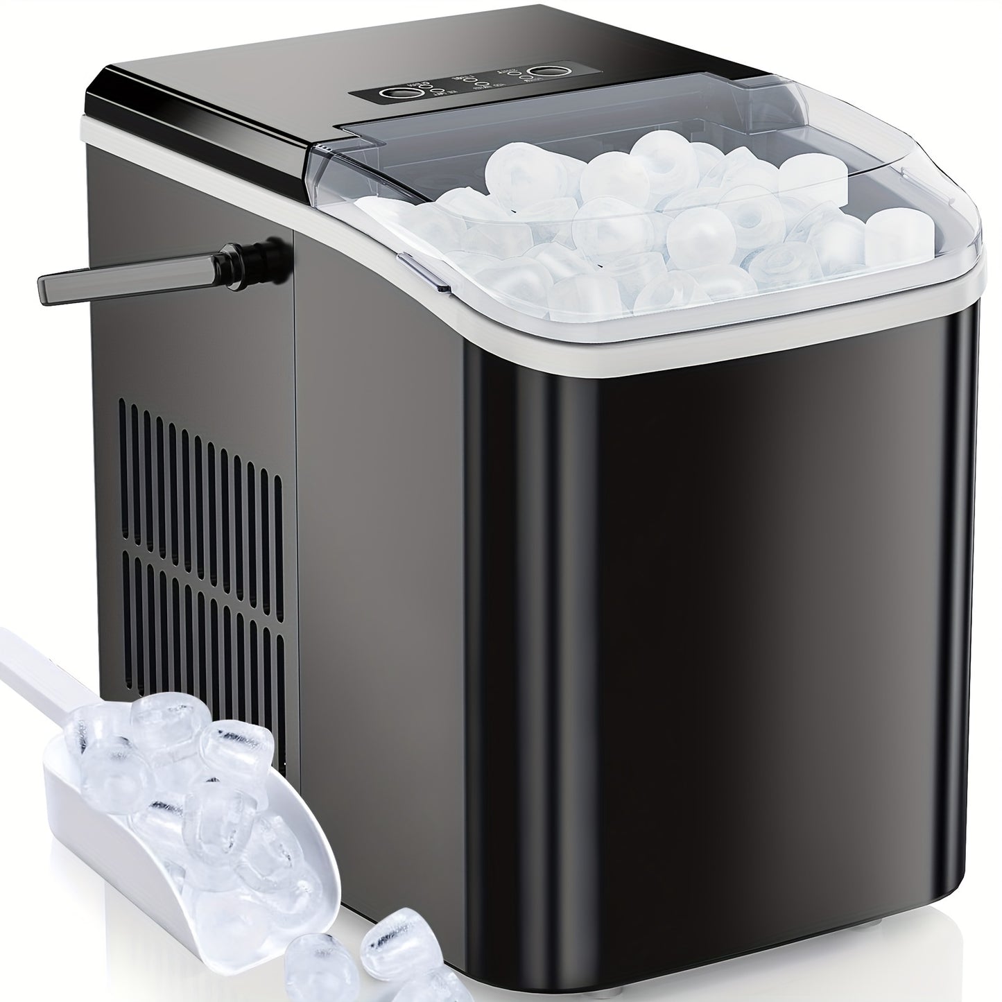 Portable Countertop Ice Maker - Nugget Ice Machine, 9 Bullet Cubes in 6 Mins, 26.5lbs in 24Hrs - Self-Cleaning with Handle, Basket, Scoop - Ideal for Home, Kitchen, Parties, Camping, RVs