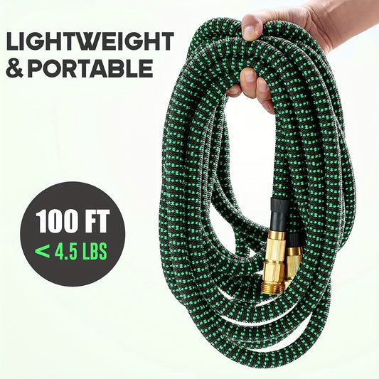 Flexible 3750D Expandable Garden Hose with 10-Function Spray Nozzle - Heavy-Duty 4-Layer Latex, 3/4-Inch Solid Brass Connectors