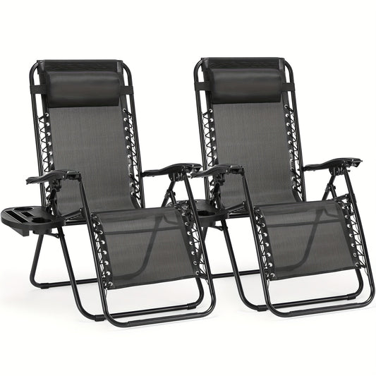 Set of 2 Zero Gravity Lounge Chairs - Ergonomic Adjustable Reclining Angle - Sturdy Steel and Mesh Support