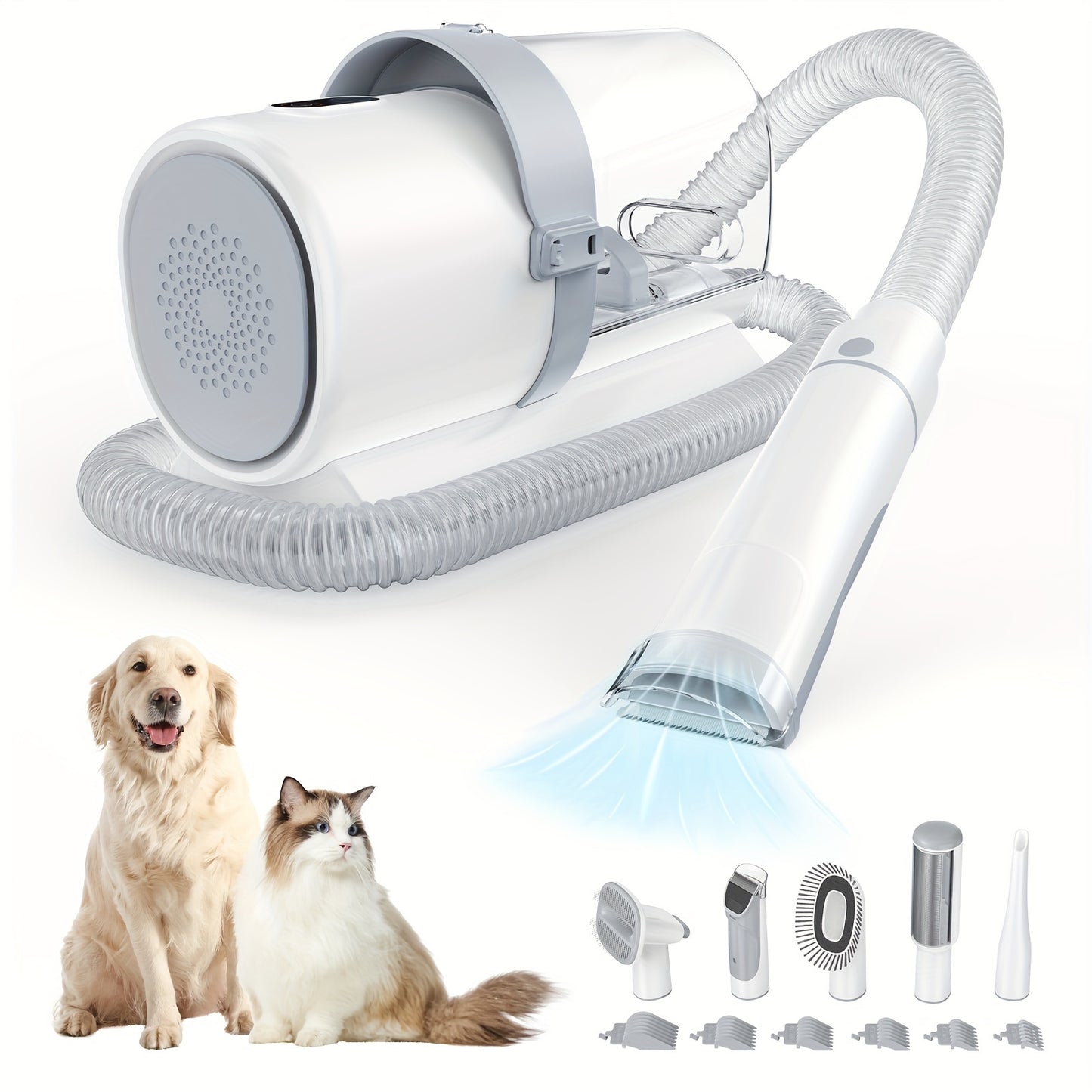 5-in-1 Dog Grooming Vacuum Kit - Strong Power Pet Grooming Vacuum with 6 Guide Combs - Multifunctional Tools for Shedding Hair and Home Cleaning