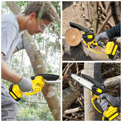 Mini Cordless Chainsaw 6-Inch with Automatic Oiler - Handheld Battery-Powered Chain Saw with Security Lock - Seniors Friendly