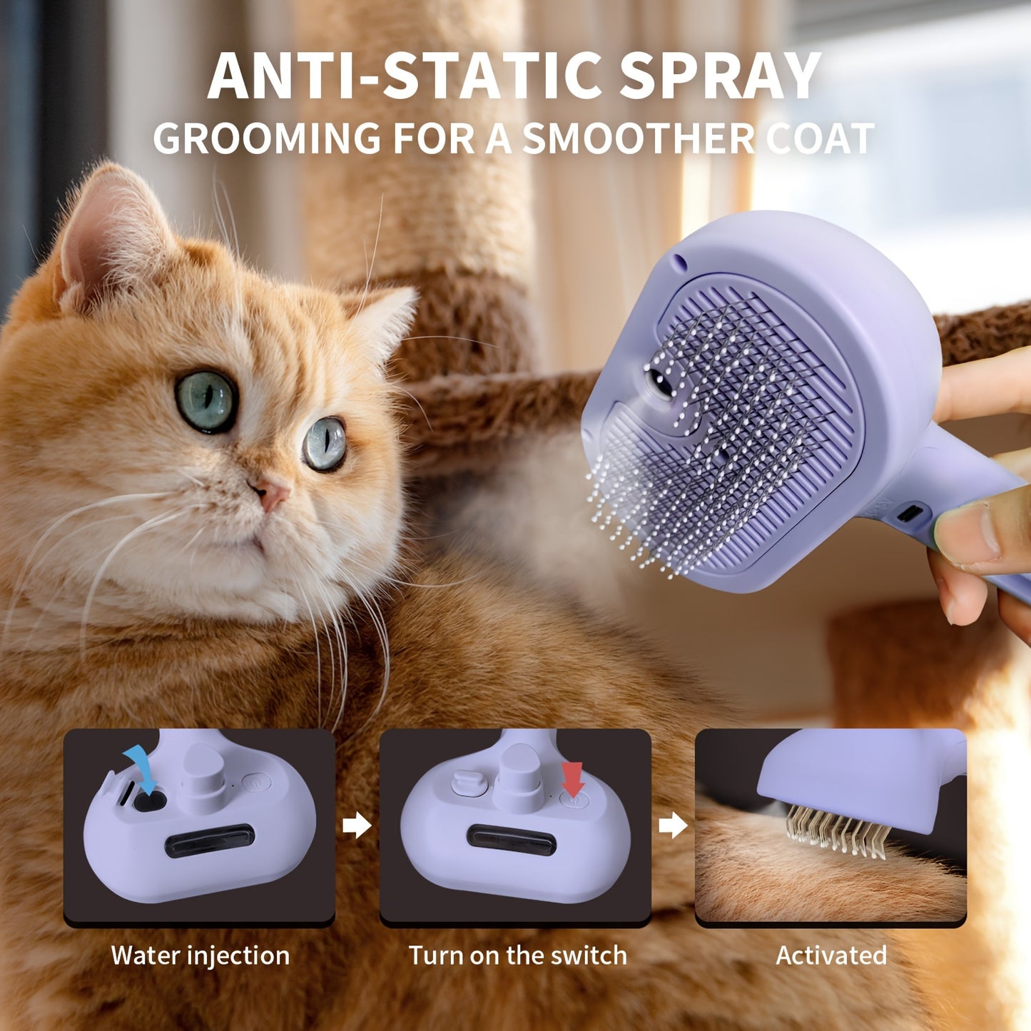 Cat Steam Brush - Multifunctional Pet Grooming Tool for Shedding and Cleaning - Steamy Brush for Cats and Dogs - Hair Brush and Massager