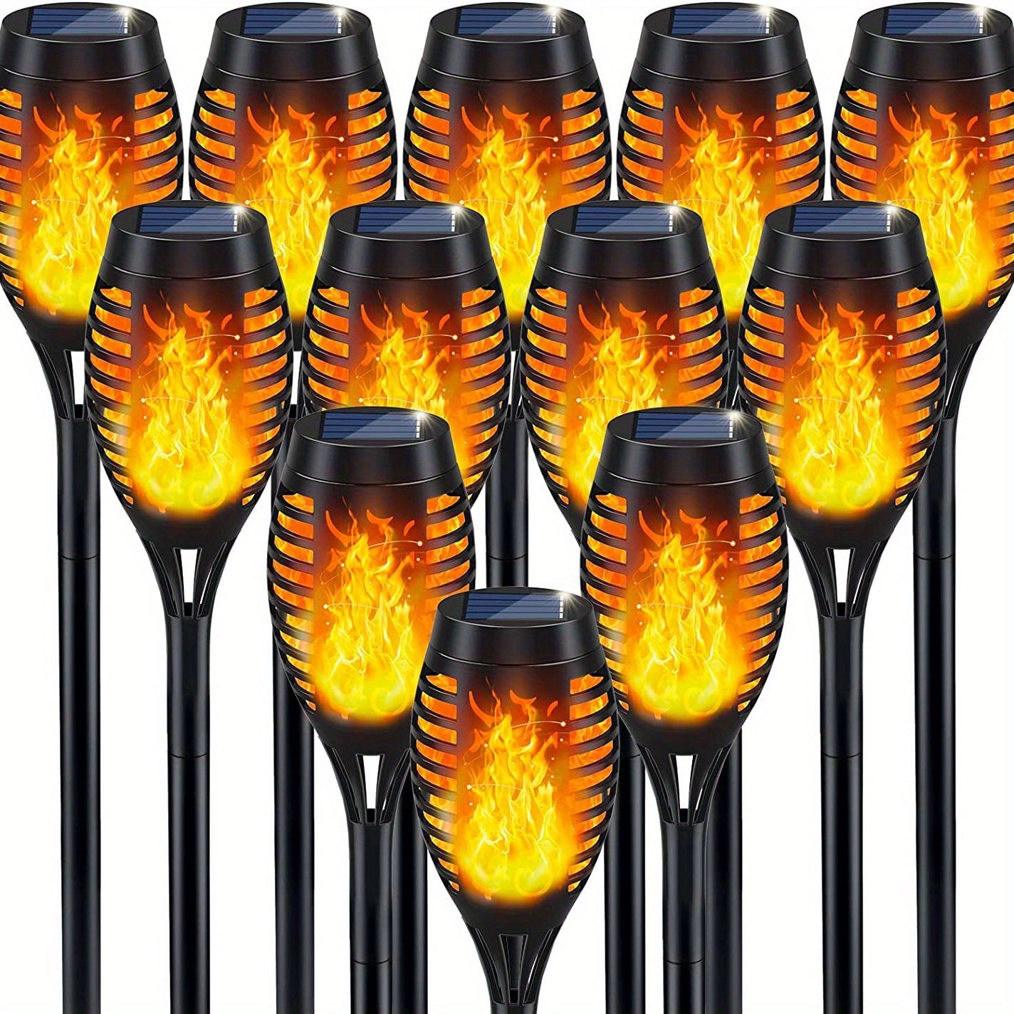 6pcs, Waterproof Solar Outdoor Flame Torch Lights, LED Torches With Flickering Flames, Halloween Decorations Lights Outdoor, For Christmas Halloween Garden Yard Patio, Auto On/Off