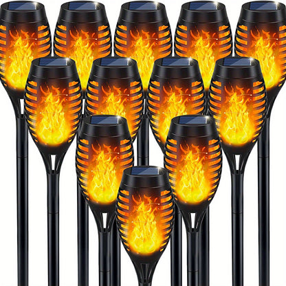 6pcs, Waterproof Solar Outdoor Flame Torch Lights, LED Torches With Flickering Flames, Halloween Decorations Lights Outdoor, For Christmas Halloween Garden Yard Patio, Auto On/Off