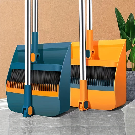 Long Handle Rotatable Broom and Dustpan Set with Comb Tooth - Efficient Cleaning for Hard Floors, Home, Kitchen, Bedroom, Office, and Outdoor Use