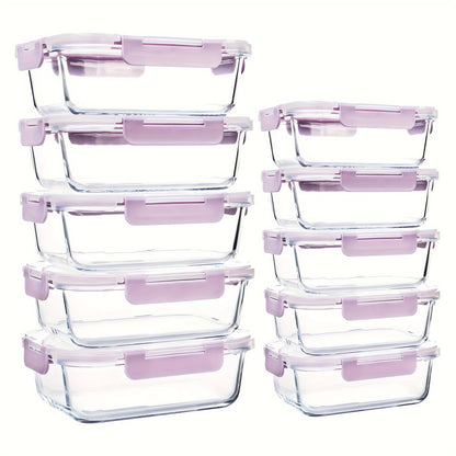 10-Piece Elegant Glass Meal Prep Set - Airtight, Leak-Proof Containers with Microwave-to-Table, Stackable Design - BPA-Free Food Storage for Kitchen & Office Lunch Organization