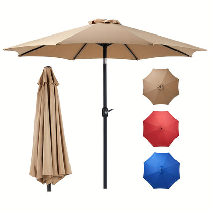 9 FT Deluxe Outdoor Umbrella - Effortless Crank & Push Button Tilt, 8-Rib Steel Construction - Durable for Pool, Beach, Yard, Residential & Commercial Use - UV Protection, All-Weather Ready