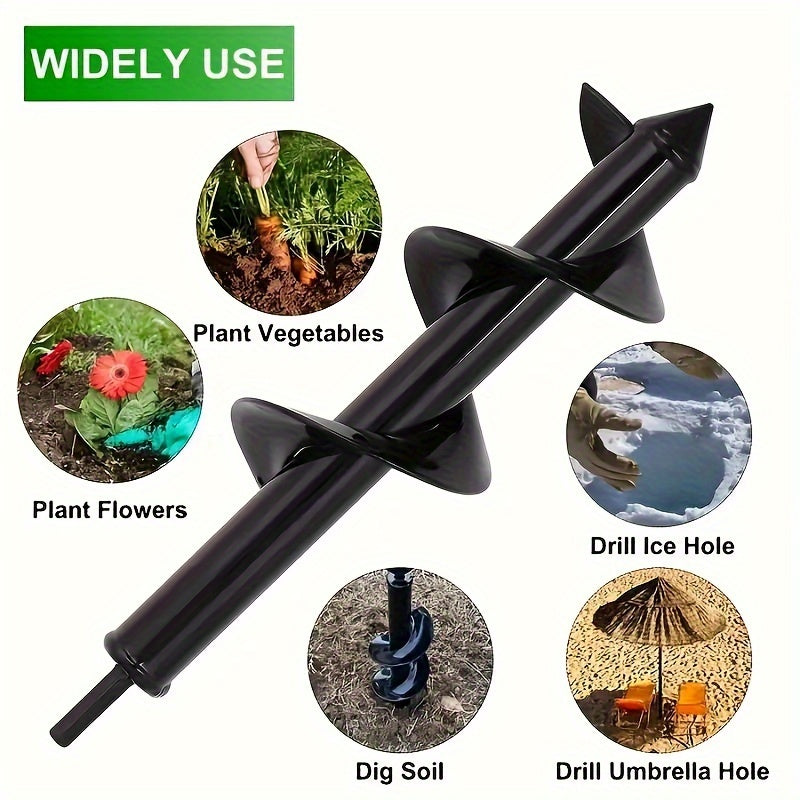 Quick-Dig Garden Auger - Effortless Planting Drill Bit with Spiral Steel Shaft for Smooth Soil Penetration, Black Hex Driver for Secure Grip, Includes Bit Organizer