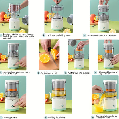 Portable Quick-Serve Juicer - USB Rechargeable Travel Cup with Automatic Pulp Separation - Hassle-Free Orange Juice Maker, BPA-Free, Stylish Kitchen Essential