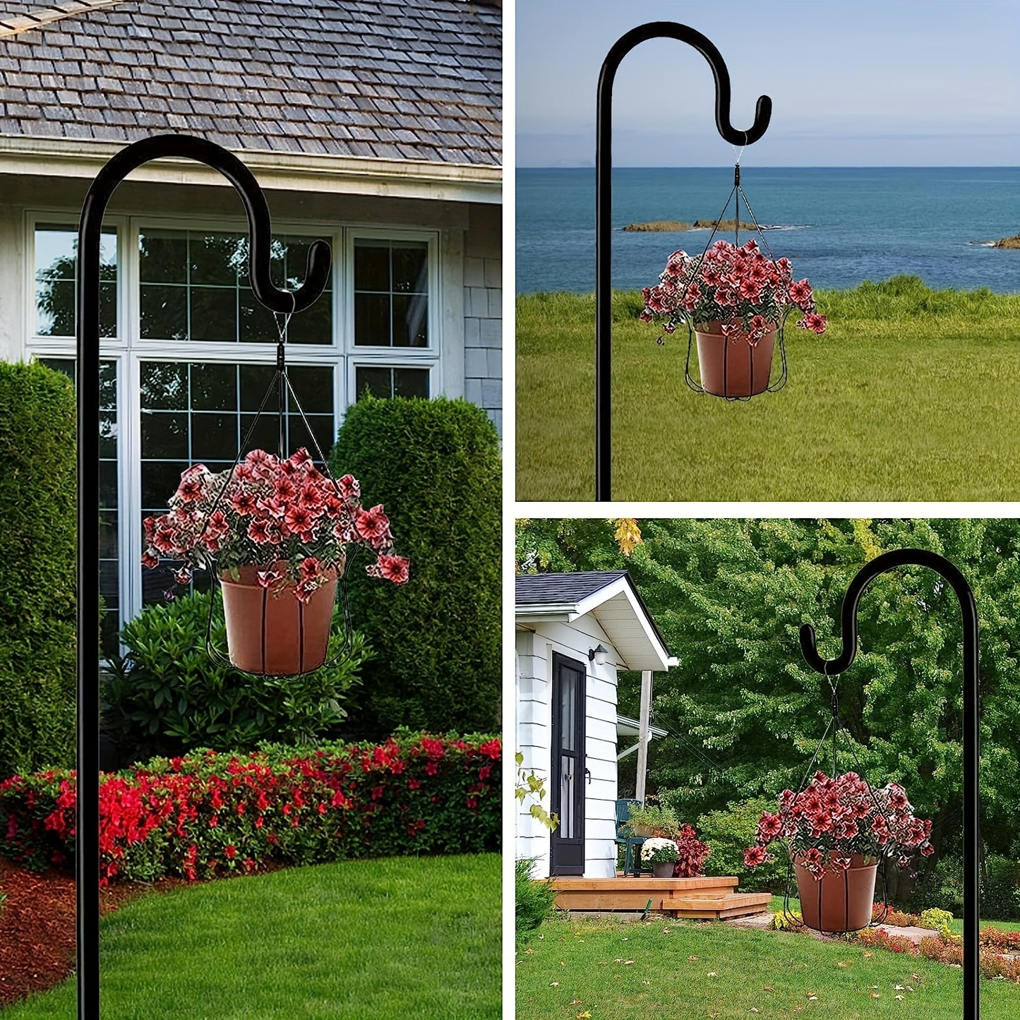 Adjustable Shepherd Hook 63 Inches High, 1/3 Inch Thick - Rust-Resistant for Outdoor Solar Lights, Lanterns, Flower Baskets, and Bird Feeders