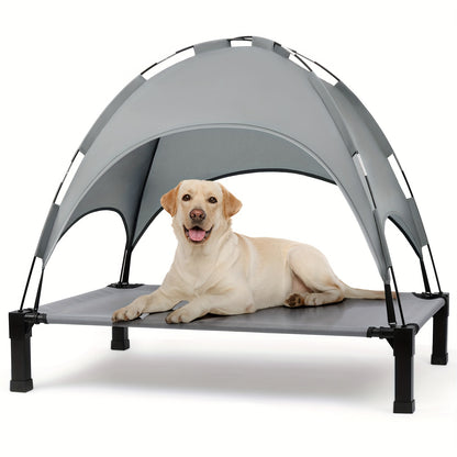 Elevated Dog Bed with Canopy - Outdoor Pet Cot with Removable Shade Tent - Portable Raised Cooling Bed for Dogs and Cats