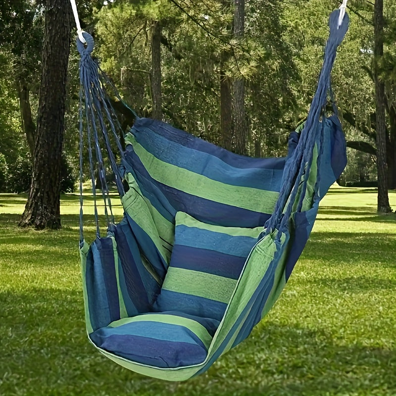 Cozy Canvas Hammock Chair with Cushion & Pillow - Durable Indoor/Outdoor Swing Seat for Garden, Patio, Camping, and Home Relaxation