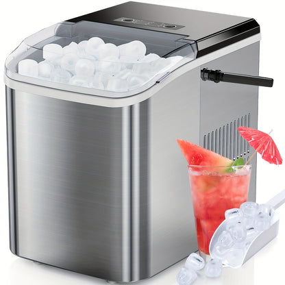 Portable Countertop Ice Maker - Nugget Ice Machine, 9 Bullet Cubes in 6 Mins, 26.5lbs in 24Hrs - Self-Cleaning with Handle, Basket, Scoop - Ideal for Home, Kitchen, Parties, Camping, RVs