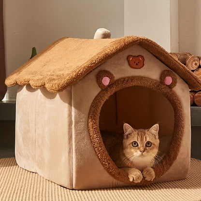 Cozy Pet Bed House for Cats - Removable & Washable Winter Warm Cat Bed - Soft and Comfortable Puppy Cave Nest