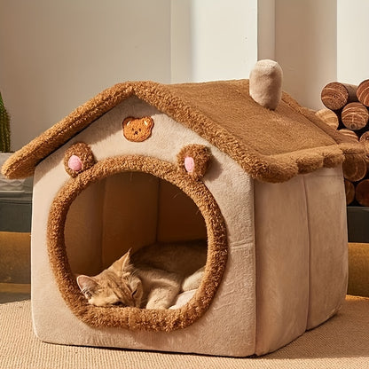 Cozy Pet Bed House for Cats - Removable & Washable Winter Warm Cat Bed - Soft and Comfortable Puppy Cave Nest