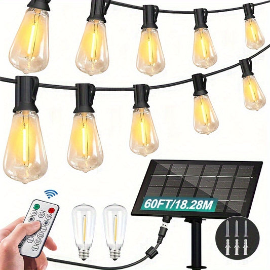 60FT/100FT Solar String Lights With USB Port & Remote Control Solar Patio Lights Long Last For Dimmable Solar Power LED Bulbs For Porch Garden Market Bistro