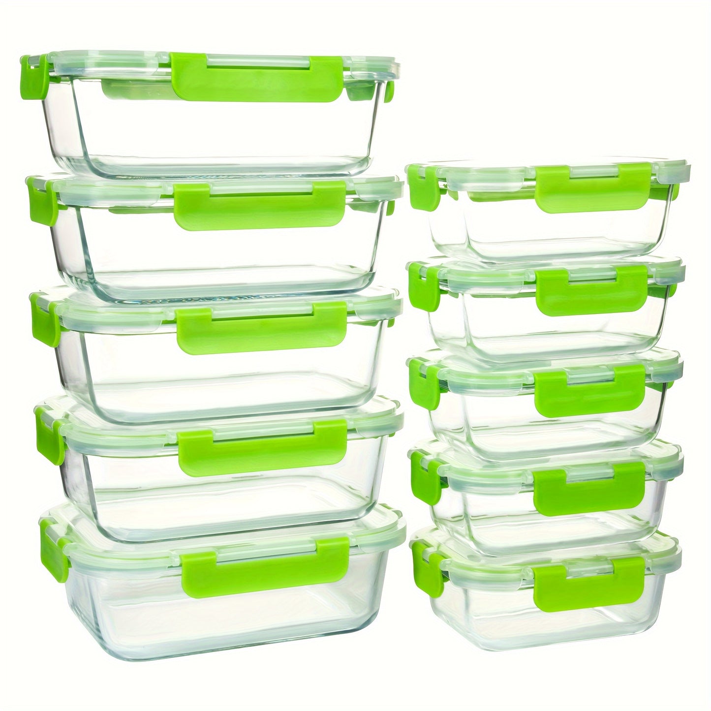 10-Piece Elegant Glass Meal Prep Set - Airtight, Leak-Proof Containers with Microwave-to-Table, Stackable Design - BPA-Free Food Storage for Kitchen & Office Lunch Organization