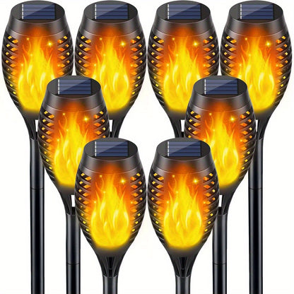 6pcs, Waterproof Solar Outdoor Flame Torch Lights, LED Torches With Flickering Flames, Halloween Decorations Lights Outdoor, For Christmas Halloween Garden Yard Patio, Auto On/Off