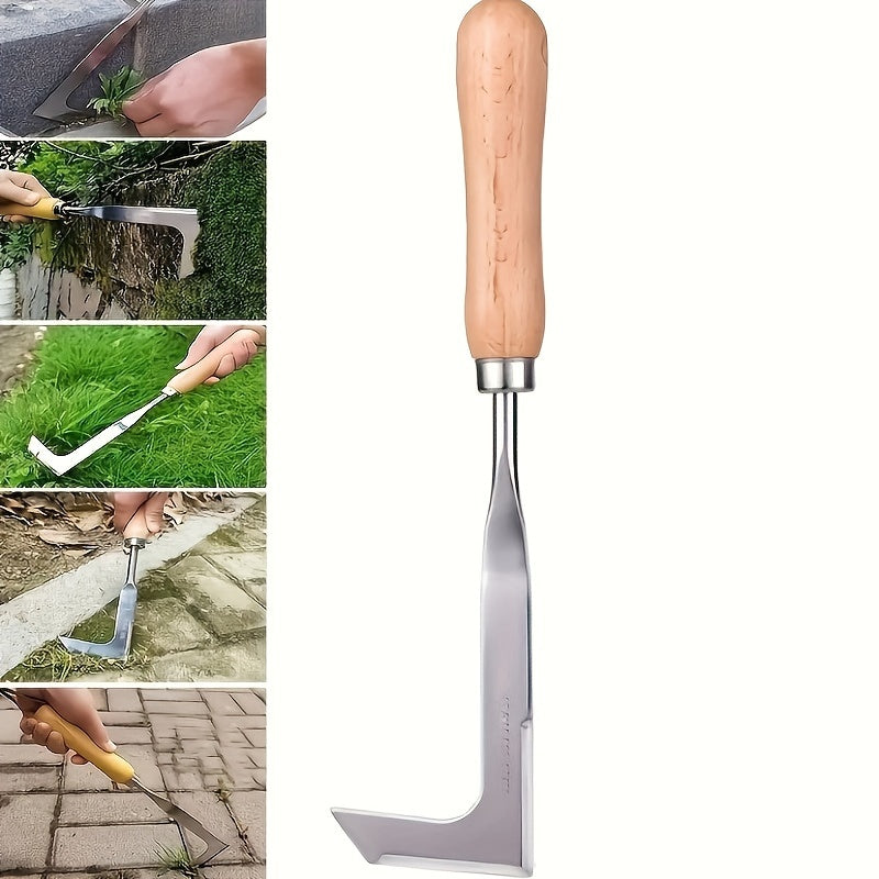 Stainless Steel Crevice Weeding Tool - L-Shaped Multi-Purpose Garden Hand Tool - 13.5 Inch with Metal Handle - Perfect for Yard, Patio, Driveway Weed Removal