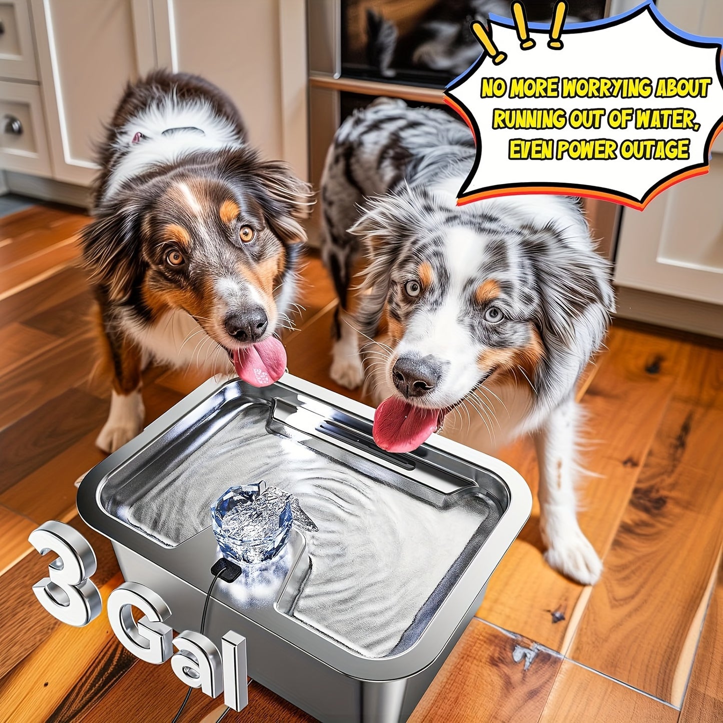 3-Gallon Stainless Steel Dog Water Fountain - Large Capacity Automatic Pet Water Dispenser for Great Danes - Includes Filters, Easy to Clean, Quiet Pump - Ideal for Multiple Pets