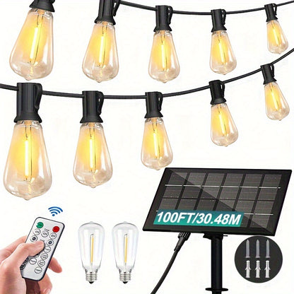 60FT/100FT Solar String Lights With USB Port & Remote Control Solar Patio Lights Long Last For Dimmable Solar Power LED Bulbs For Porch Garden Market Bistro