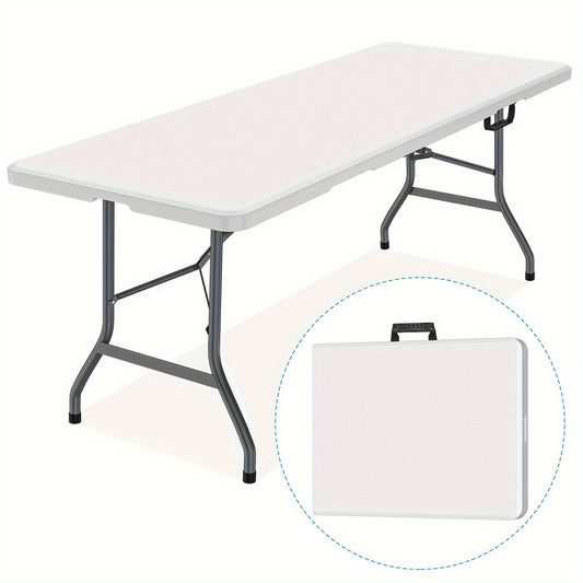 6FT Spacious Plastic Folding Table - Durable, Portable, and Easy-to-Store Dining Solution for Indoor and Outdoor Use - Perfect for Parties, Camping, and Daily Meals