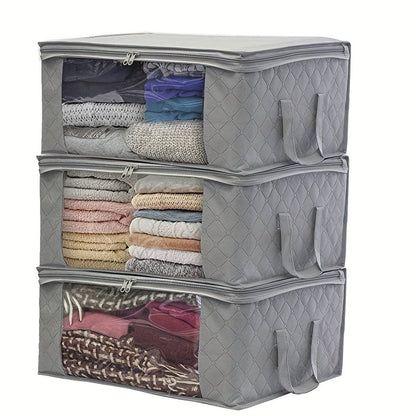 3PCS Foldable Closet Storage Cubes - Spacious, Collapsible, and Portable with Convenient Lids and Handle - Ideal for Bedroom Closet Organization, Perfect for Clothing, Comforter, and Linen Storage