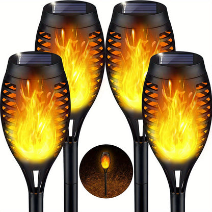 6pcs, Waterproof Solar Outdoor Flame Torch Lights, LED Torches With Flickering Flames, Halloween Decorations Lights Outdoor, For Christmas Halloween Garden Yard Patio, Auto On/Off