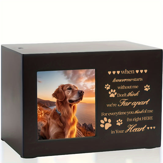 Wooden Pet Urn with Photo Frame – Memorial Box for Dog or Cat Ashes