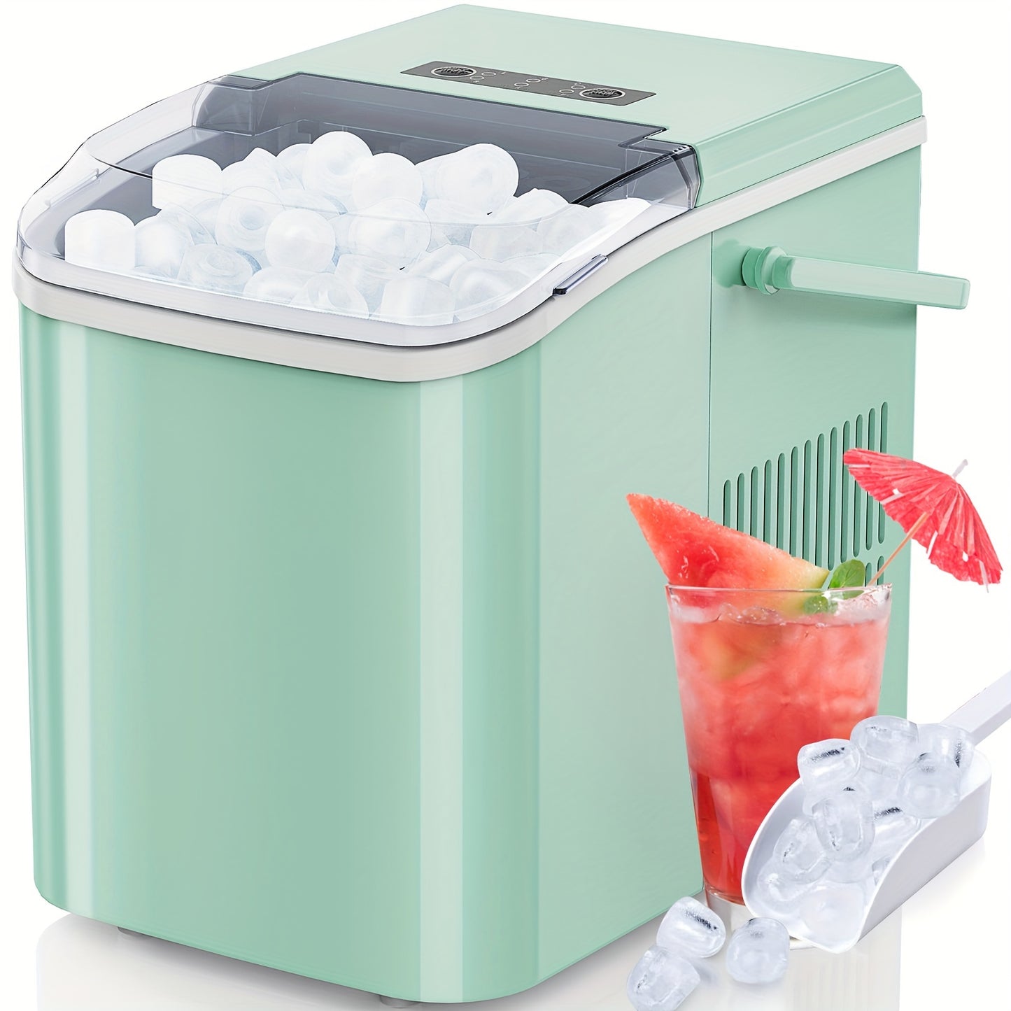 Portable Countertop Ice Maker - Nugget Ice Machine, 9 Bullet Cubes in 6 Mins, 26.5lbs in 24Hrs - Self-Cleaning with Handle, Basket, Scoop - Ideal for Home, Kitchen, Parties, Camping, RVs