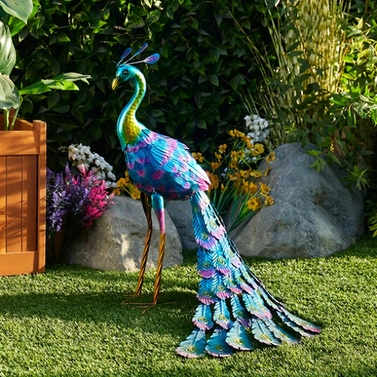 Beautiful Metal Peacock Statue - Standing Outdoor Garden Decoration for Lawn, Backyard, Courtyard, Parties, and Weddings