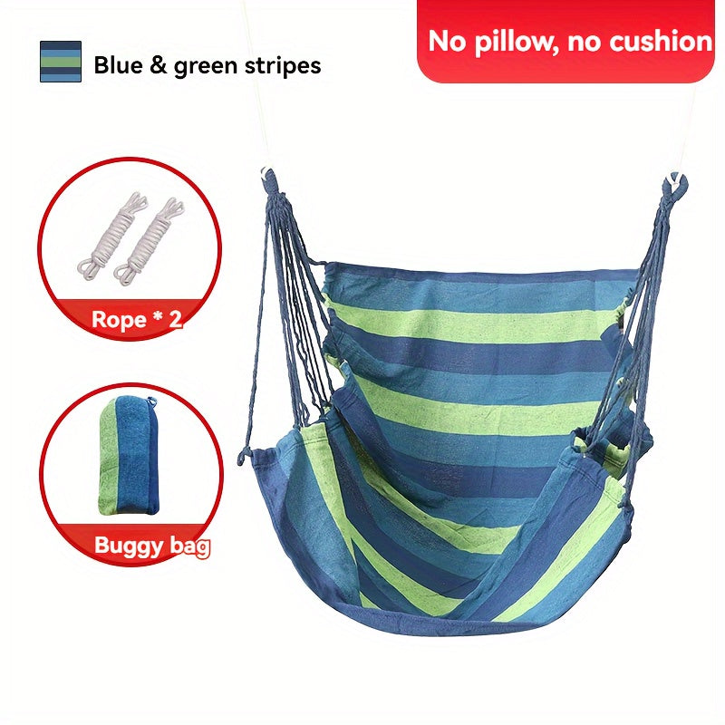 Cozy Canvas Hammock Chair with Cushion & Pillow - Durable Indoor/Outdoor Swing Seat for Garden, Patio, Camping, and Home Relaxation