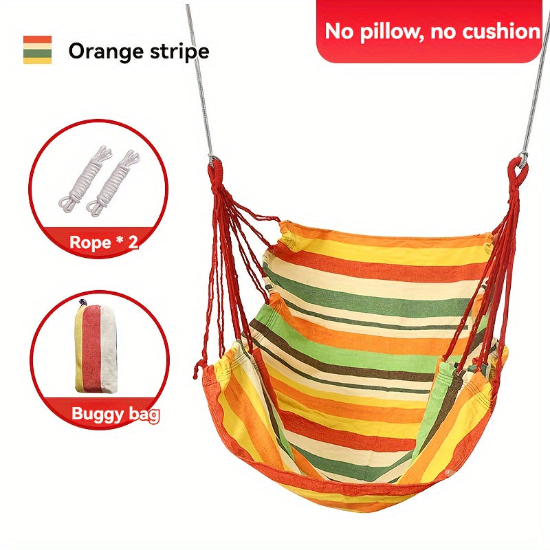 Cozy Canvas Hammock Chair with Cushion & Pillow - Durable Indoor/Outdoor Swing Seat for Garden, Patio, Camping, and Home Relaxation