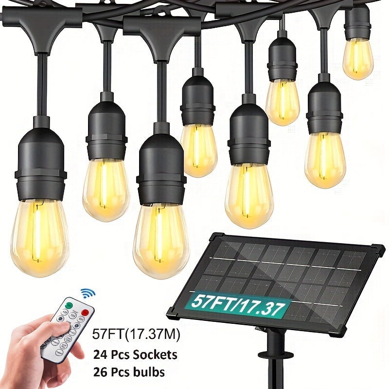 60FT/100FT Solar String Lights With USB Port & Remote Control Solar Patio Lights Long Last For Dimmable Solar Power LED Bulbs For Porch Garden Market Bistro