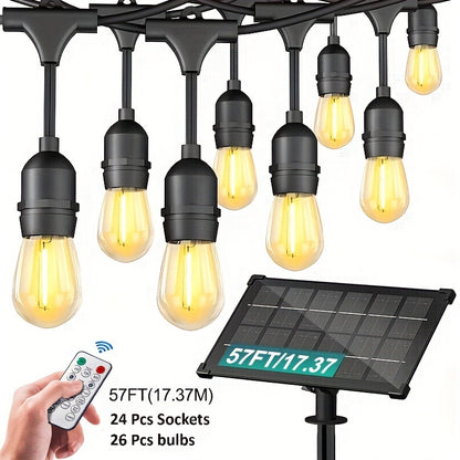 60FT/100FT Solar String Lights With USB Port & Remote Control Solar Patio Lights Long Last For Dimmable Solar Power LED Bulbs For Porch Garden Market Bistro